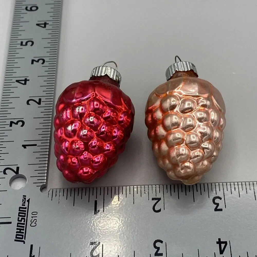 2 Vintage Shiny Brite Grapes Christmas Ornaments Pink And Red Holiday Tree
